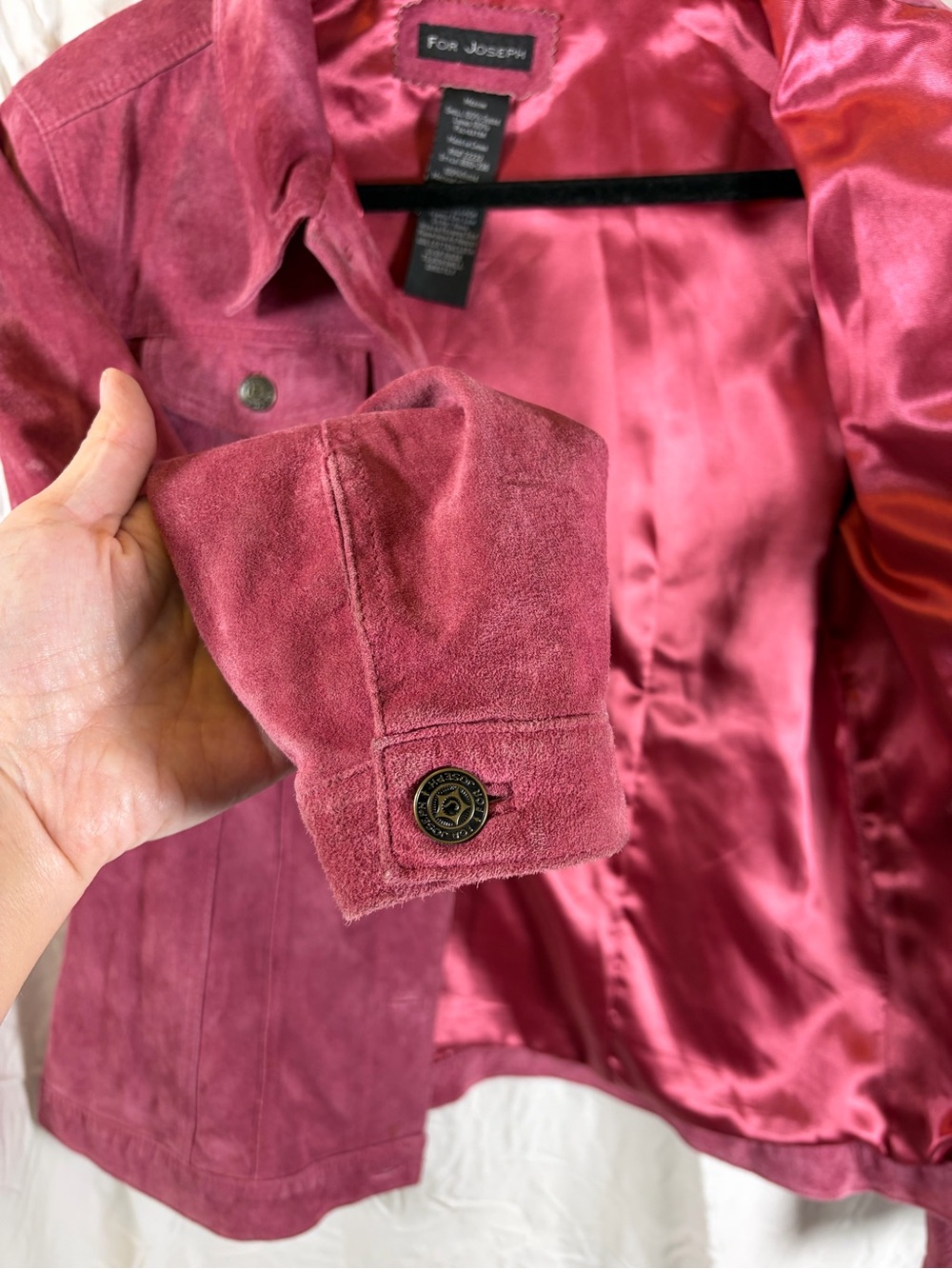 For Joseph Women’s Suede Button-Front Collared Jacket in Pink sz M - Picture 4 of 11